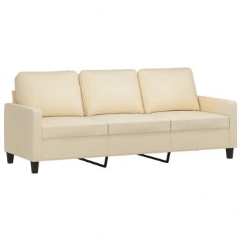 3-Sitzer-Sofa mit Hocker Creme 180 cm Stoff