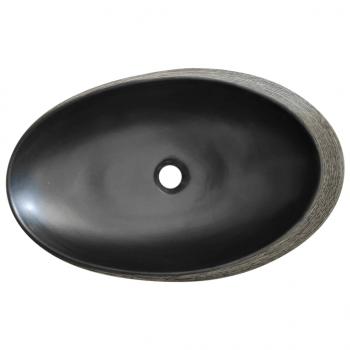 Aufsatzwaschbecken Grau und Schwarz Oval 59x40x14 cm Keramik