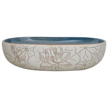 Aufsatzwaschbecken Sandfarben Blau Oval 59x40x14 cm Keramik