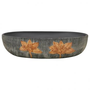 Aufsatzwaschbecken Grau und Schwarz Oval 59x40x14 cm Keramik