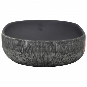 Aufsatzwaschbecken Grau und Schwarz Oval 59x40x14 cm Keramik