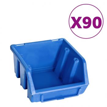 96tlg. Behälter-Set für Kleinteile mit Wandplatten Blau Schwarz