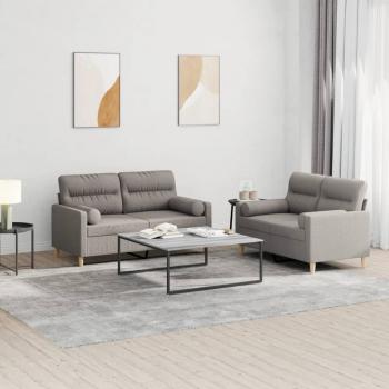 ARDEBO.de - 2-tlg. Sofagarnitur mit Kissen Taupe Stoff