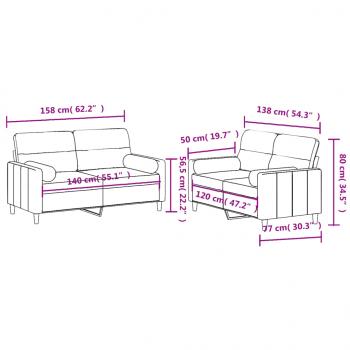 2-tlg. Sofagarnitur mit Kissen Taupe Stoff