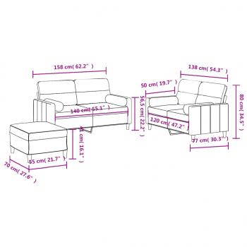 3-tlg. Sofagarnitur mit Kissen Taupe Stoff