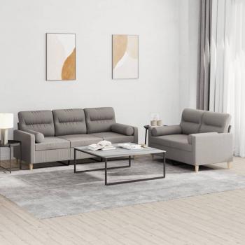 ARDEBO.de - 2-tlg. Sofagarnitur mit Kissen Taupe Stoff