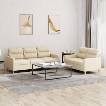 ARDEBO.de - 2-tlg. Sofagarnitur mit Kissen Creme Stoff