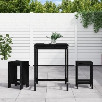 ARDEBO.de - 3-tlg. Gartenbar-Set Schwarz Massivholz Kiefer