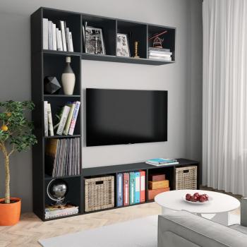 ARDEBO.de - 3-tlg. Bücher-/TV-Schrank Set Schwarz 180x30x180 cm