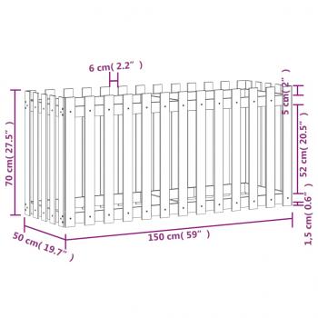 Hochbeet Latten-Design Schwarz 150x50x70 cm Massivholz Kiefer