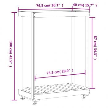 Kaminholzregal mit Rollen 76,5x40x108 cm Massivholz Kiefer