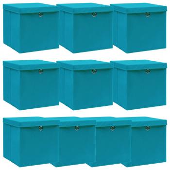 ARDEBO.de - Aufbewahrungsboxen mit Deckeln 10Stk. Babyblau 32x32x32cm Stoff