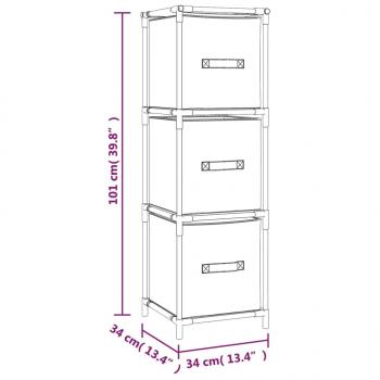 Lagerschrank mit 3 Stoff-Schubladen Grau 34x34x101 cm Stahl