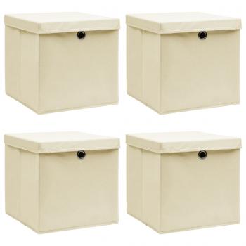 ARDEBO.de -  Aufbewahrungsboxen mit Deckel 4 Stk. Creme 32x32x32 cm Stoff