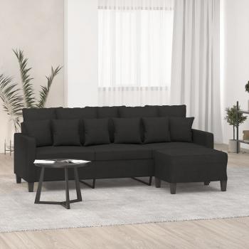 ARDEBO.de - 3-Sitzer-Sofa mit Hocker Schwarz 180 cm Stoff