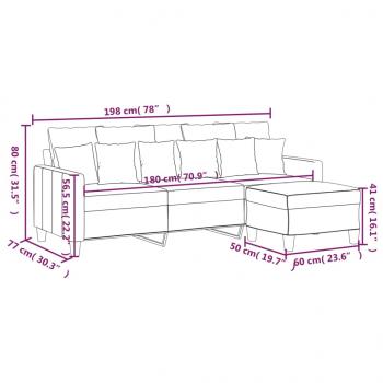 3-Sitzer-Sofa mit Hocker Schwarz 180 cm Stoff