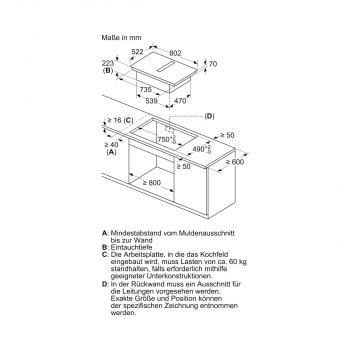 Siemens ED811FGA7iQ500 Induktionskochfeld mit Dunstabzug und Flachkanal 90 °vertikal L (ED811FQ15E+HZ9VDSB2), 80cm breit, rahmenlos, powerBoost, Schwarz