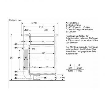 Siemens ED811FGA7iQ500 Induktionskochfeld mit Dunstabzug und Flachkanal 90 °vertikal L (ED811FQ15E+HZ9VDSB2), 80cm breit, rahmenlos, powerBoost, Schwarz