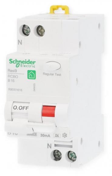 ARDEBO.de Schneider R9D01616 FI/LS-Schalter Resi9 2-Polig, 16A, B-Charakteristik, 30mA, Typ A, 6kA