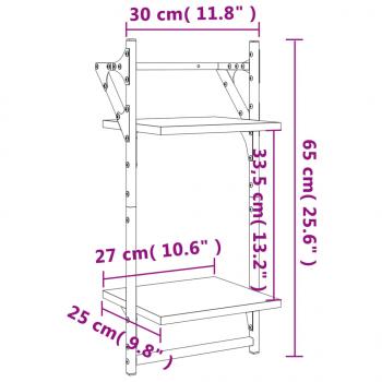 Wandregale mit 2 Ablagen & Stangen 2 Stk. Schwarz 30x25x65 cm