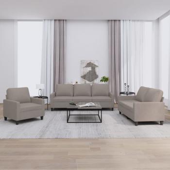 ARDEBO.de - 3-tlg. Sofagarnitur mit Kissen Taupe Stoff