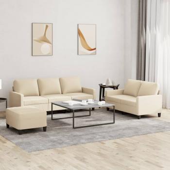 ARDEBO.de - 3-tlg. Sofagarnitur mit Kissen Creme Stoff