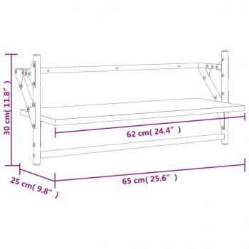 Wandregale mit Stangen 2 Stk. Schwarz 65x25x30 cm