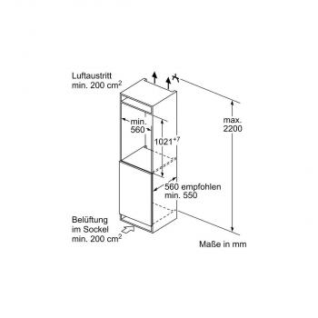 Bosch KIL32ADD1 Einbaukühlschrank mit Gefrierfach, Nischenhöhe 102 cm, 147 L, Festtürtechnik, VitaFresh, schnellkühlen, LED Beleuchtung