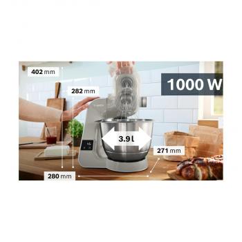 Bosch MUM5XL72 Küchenmaschine mit Waage, 1000 W, 3D Rührsystem & Multifunktionsarm, 3,9 l, grau/silber