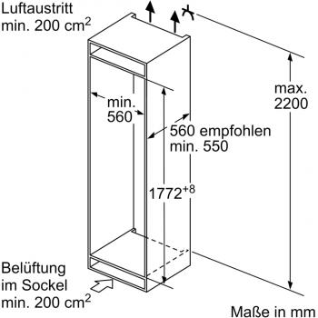 Siemens KI87VVSE0 Einbau Kühl-Gefrierkombination, 54,1cm breit, 177,2cm hoch, 270 L, hyperFresh, lowFrost