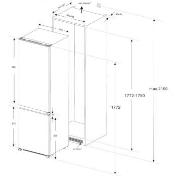 Wolkenstein WKG257.4NF EB Einbau Kühl-Gefrierkombination, 54 cm breit, Nischenhöhe 178 cm, 246L, NoFrost, Schlepptürtechnik, Gemüseschublade