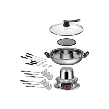 Unold 48746 Asia-Fondue, 1950W, 6 Körbchen, Fondue-/Grillfunktion, Edelstahl/schwarz