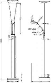 Trio Arizona A+ LED Stehleuchte, 20W/5W, 2000/500lm, 3000K, Nickel matt (426410207)