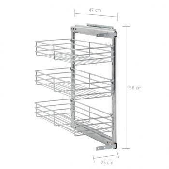 3-stufiger Küchen-Drahtkorb Ausziehbar Silbern 47x25x56 cm