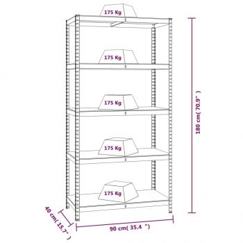 Regale mit 5 Böden 3 Stk. Anthrazit Stahl & Holzwerkstoff