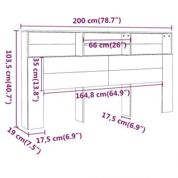 Kopfteil mit Ablagen Sonoma-Eiche 200x19x103,5 cm