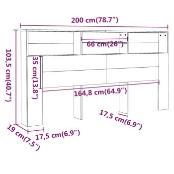 Kopfteil mit Ablagen Grau Sonoma 200x19x103,5 cm