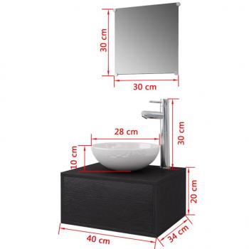 4-tlg. Badmöbel-Set mit Waschbecken und Wasserhahn Schwarz