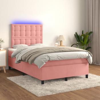 ARDEBO.de - Boxspringbett mit Matratze & LED Rosa 120x200 cm Samt