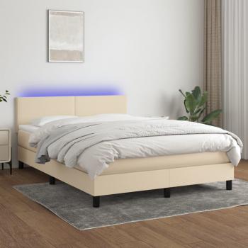 ARDEBO.de - Boxspringbett mit Matratze & LED Creme 140x200 cm Stoff