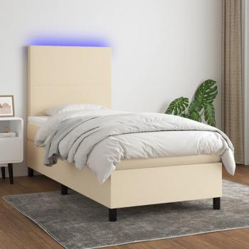 ARDEBO.de - Boxspringbett mit Matratze & LED Creme 100x200 cm Stoff