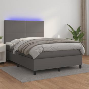 ARDEBO.de - Boxspringbett mit Matratze & LED Grau 140x190 cm Kunstleder