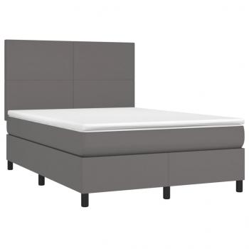 Boxspringbett mit Matratze & LED Grau 140x190 cm Kunstleder