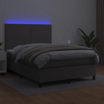 Boxspringbett mit Matratze & LED Grau 140x190 cm Kunstleder