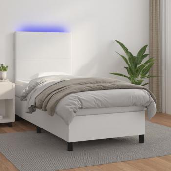 ARDEBO.de - Boxspringbett mit Matratze & LED Weiß 80x200 cm Kunstleder