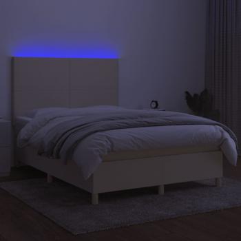 Boxspringbett mit Matratze & LED Creme 140x190 cm Stoff