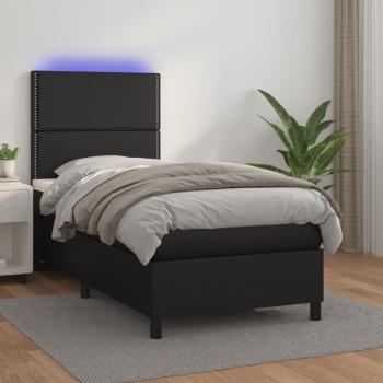 ARDEBO.de - Boxspringbett mit Matratze & LED Schwarz 90x200 cm Kunstleder