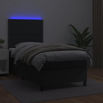 Boxspringbett mit Matratze & LED Schwarz 90x200 cm Kunstleder