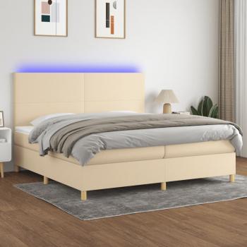 ARDEBO.de - Boxspringbett mit Matratze & LED Creme 200x200 cm Stoff