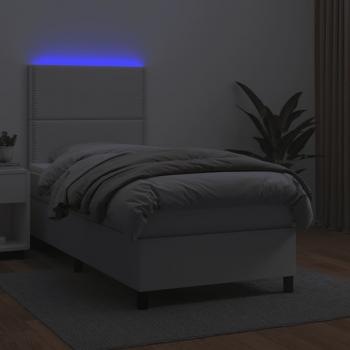 Boxspringbett mit Matratze & LED Weiß 100x200 cm Kunstleder